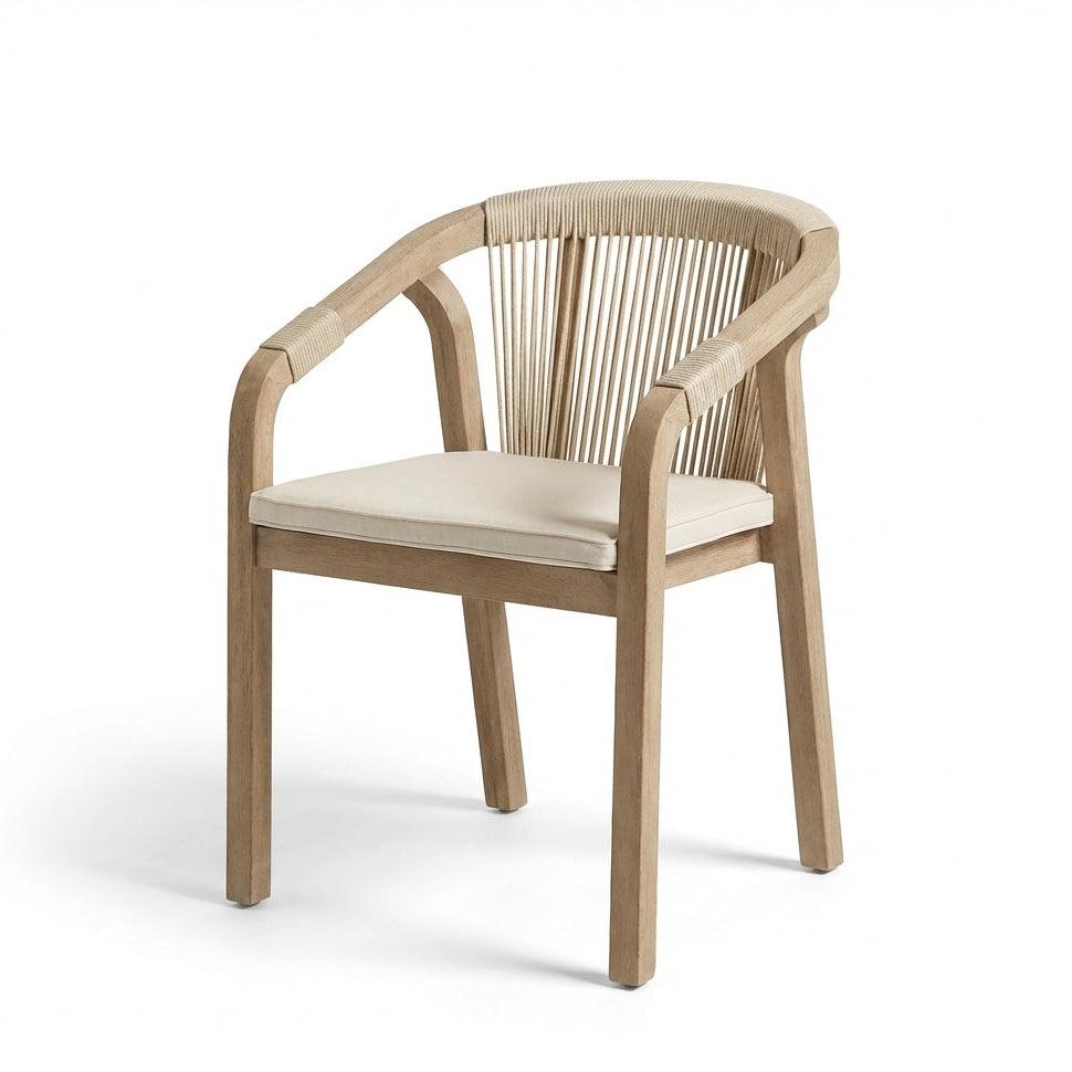 Shiro Brushed Light Acacia Garden Chairs - Set of 2 - Beige Rope - Laura James