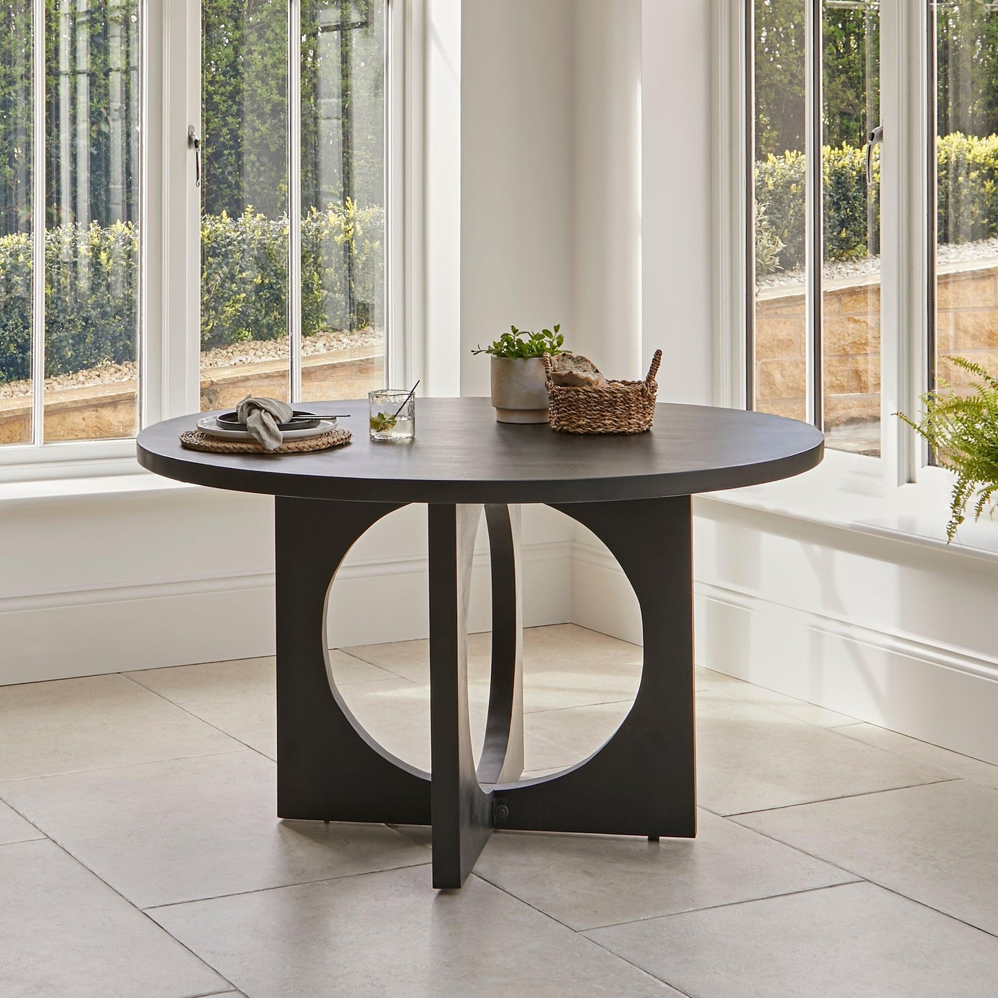 Jade Round Acacia Wood dining table - Jet Black - Laura James