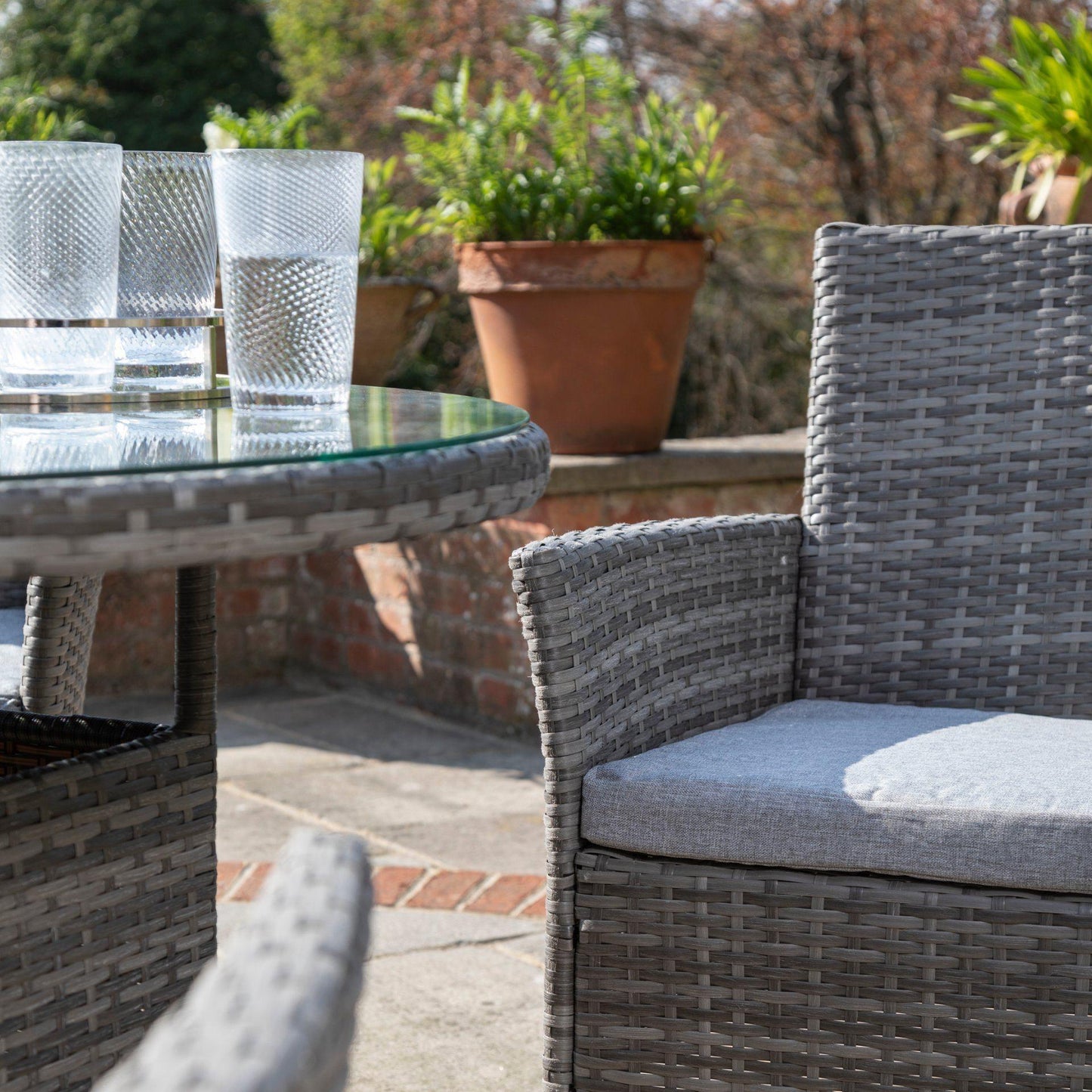 4 Seater Rattan Round Dining Table & Chair Set - Grey - Laura James