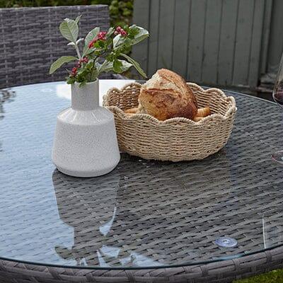 4 Seater Rattan Round Dining Table & Chair Set - Grey - Laura James