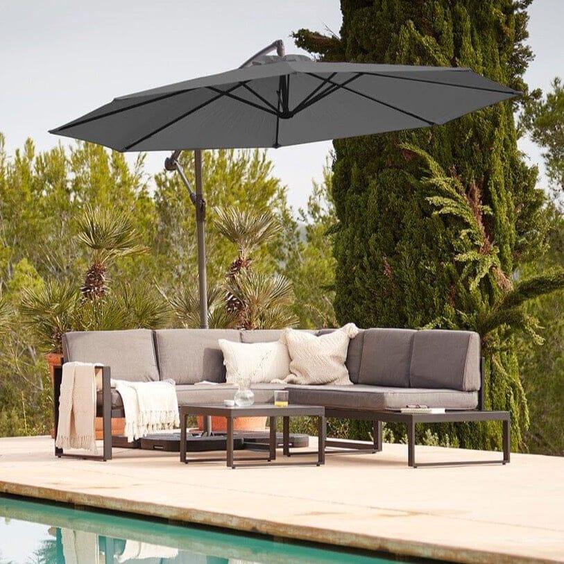 Maia 5 Seater Garden Interchangeable Sofa Set with Grey Lean Over Parasol - Grey - Laura James