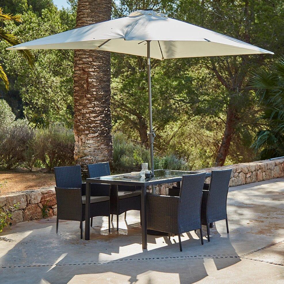 Marston 4 Seater Rattan Dining Set with Premium Cream Parasol - Black