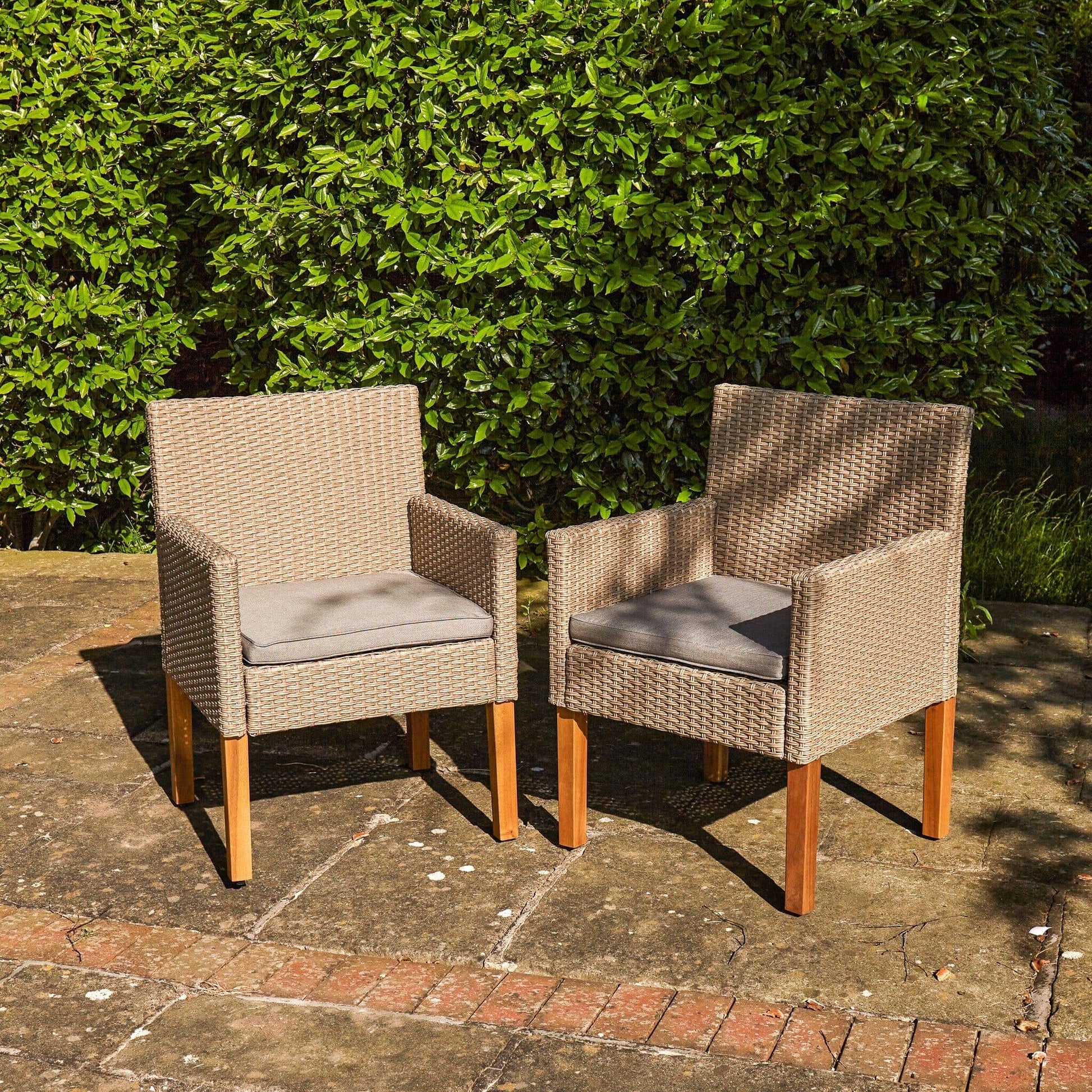 Oliver Rattan Armchairs with Acacia Wood Legs - Set of 2