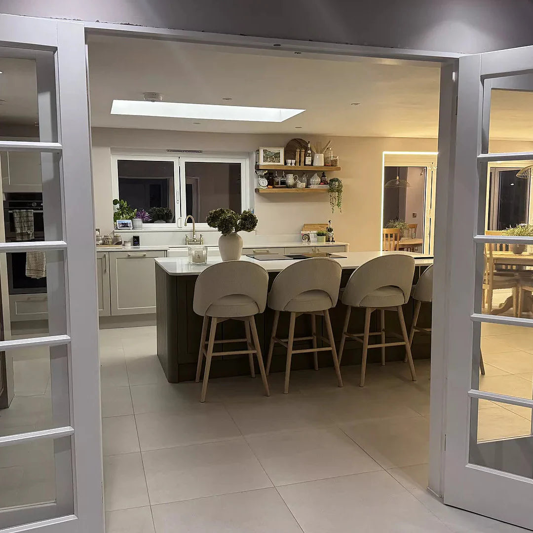 Marilyn Boucle Bar Stool - Whitewash Legs - Laura James