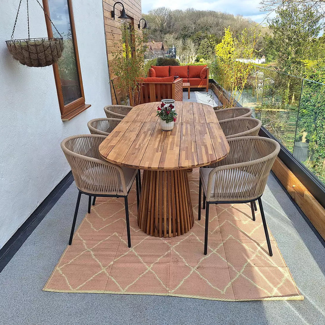 Willow Natural Wood Oval Garden Dining Table with Hali Natural Chairs - Laura James