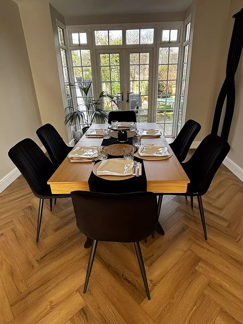 Amelia Pale Oak Wood Dining Table - Extendable - Black Legs