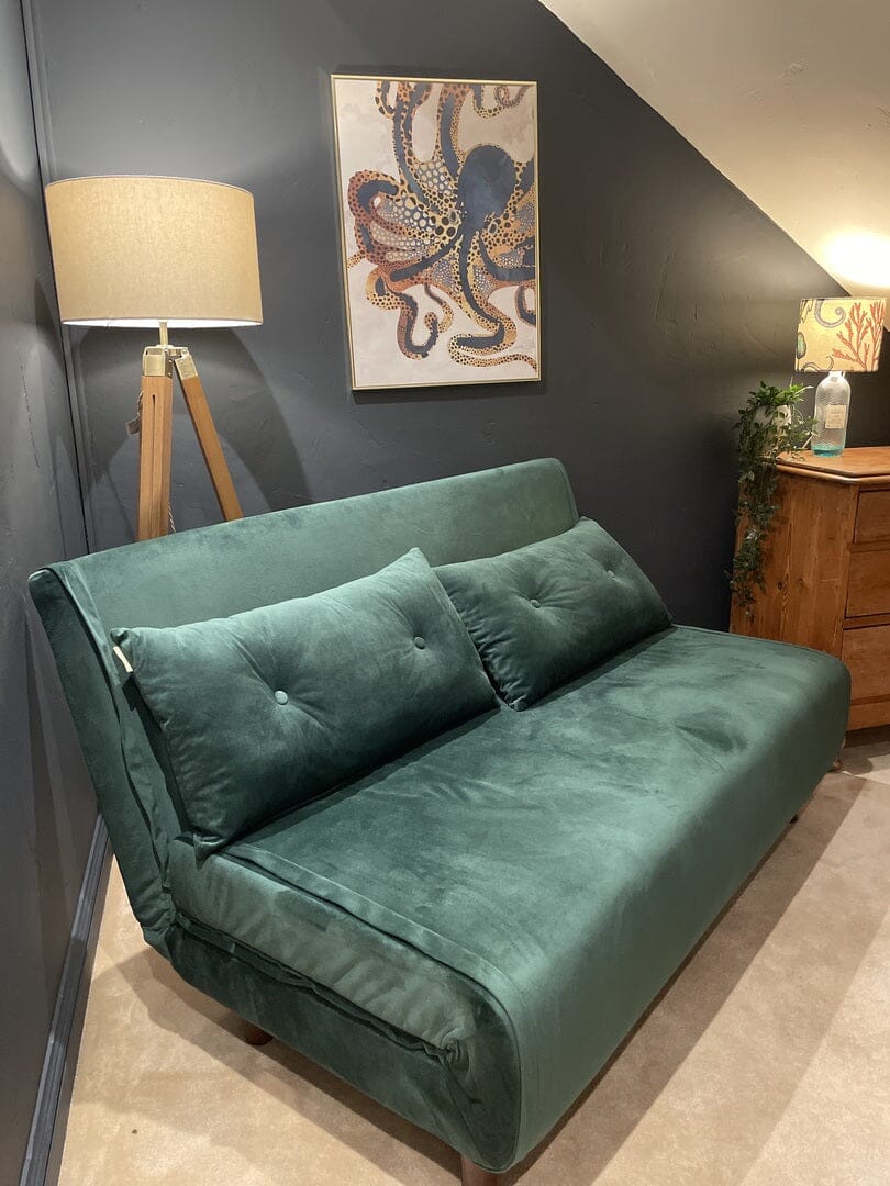 Una 2 Seater Double Sofa Bed - Green Velvet