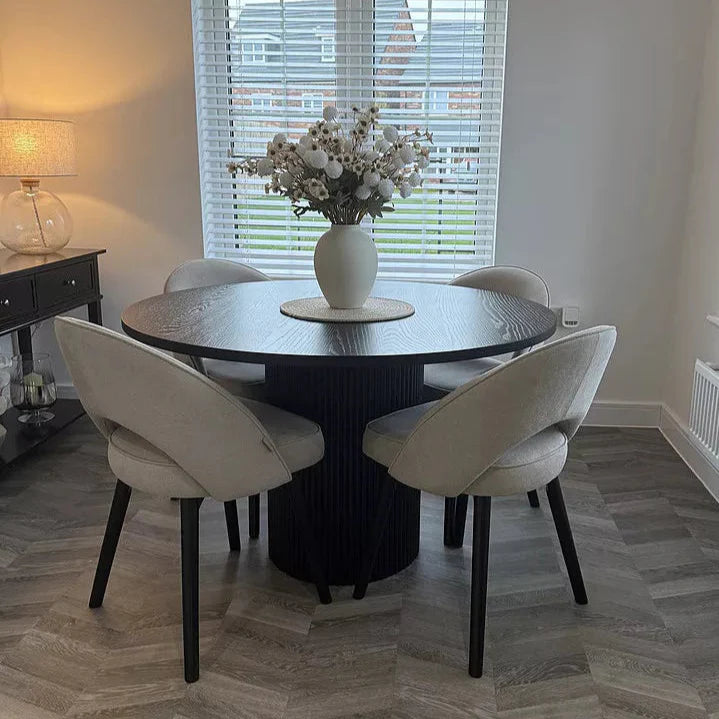 Marilyn Soft Beige Dining Chairs - Set of 2 - Black Oak Legs