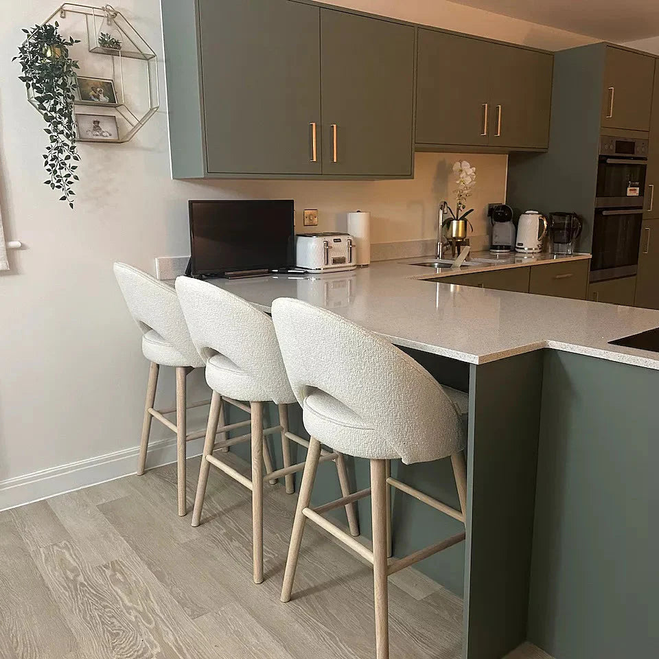 Marilyn Boucle Bar Stool - Whitewash Legs - Laura James