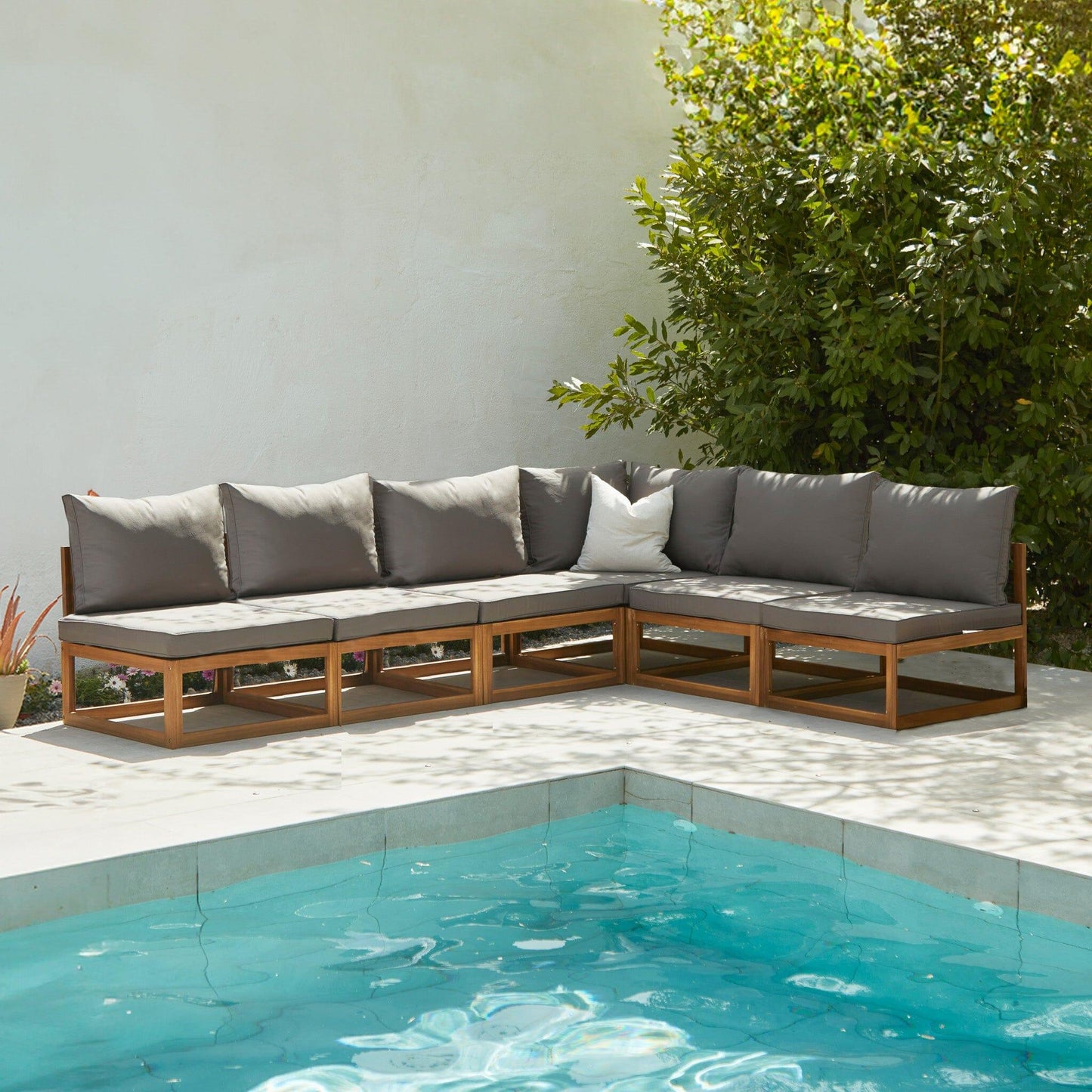 Rowan Grey 6 Seater Wooden Corner Sofa - Laura James