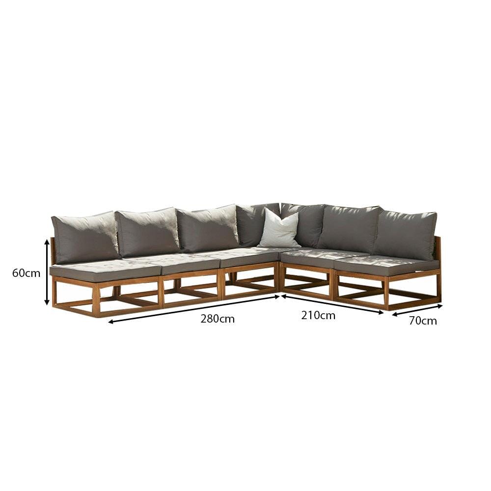 Rowan 6 Seater Wooden Garden Corner Sofa - Grey - Laura James
