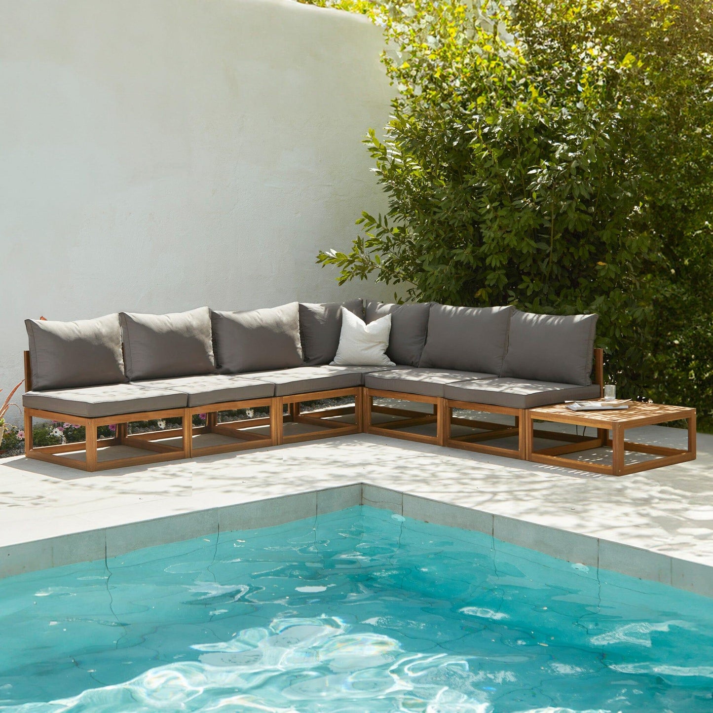 Rowan Grey 6 Seater Wooden Corner Sofa Set with Coffee Table - Laura James