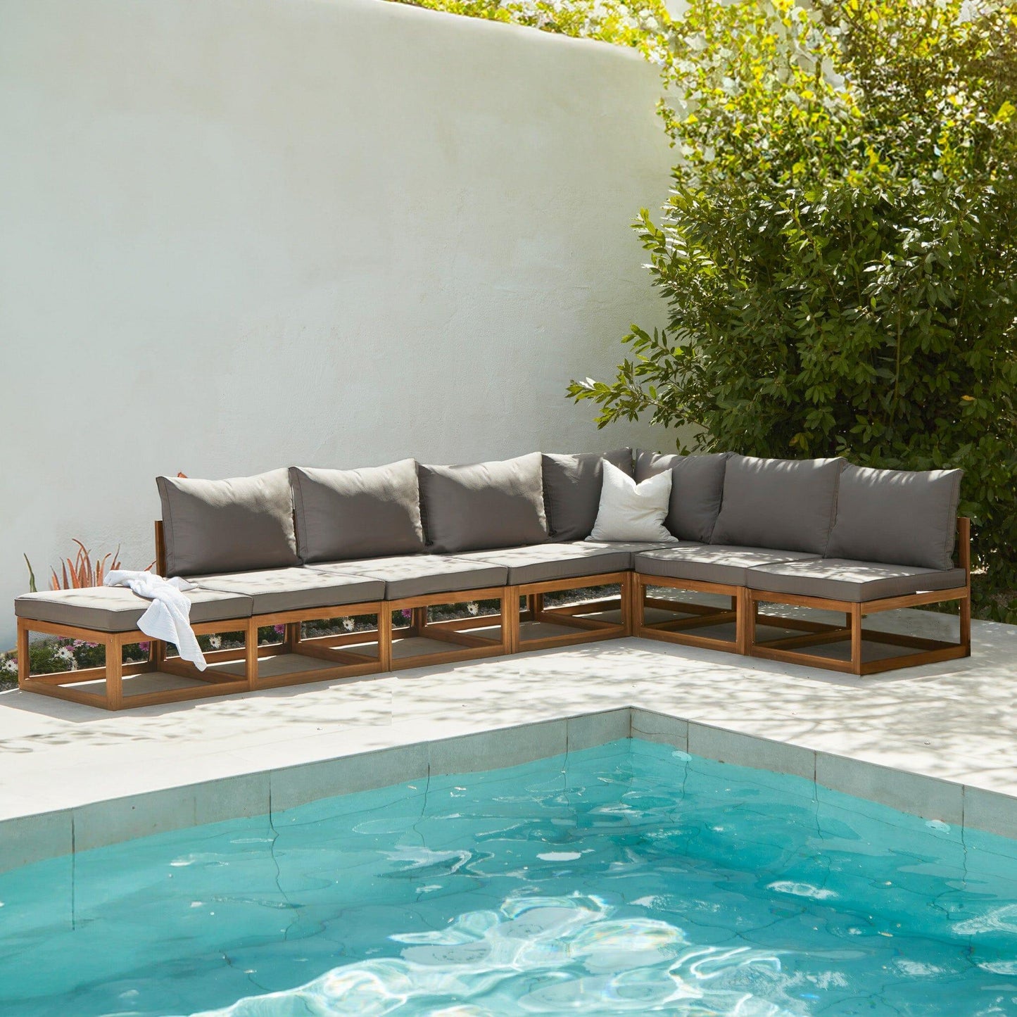 Rowan Grey 7 Seater Wooden Chaise Corner Sofa Set - Laura James