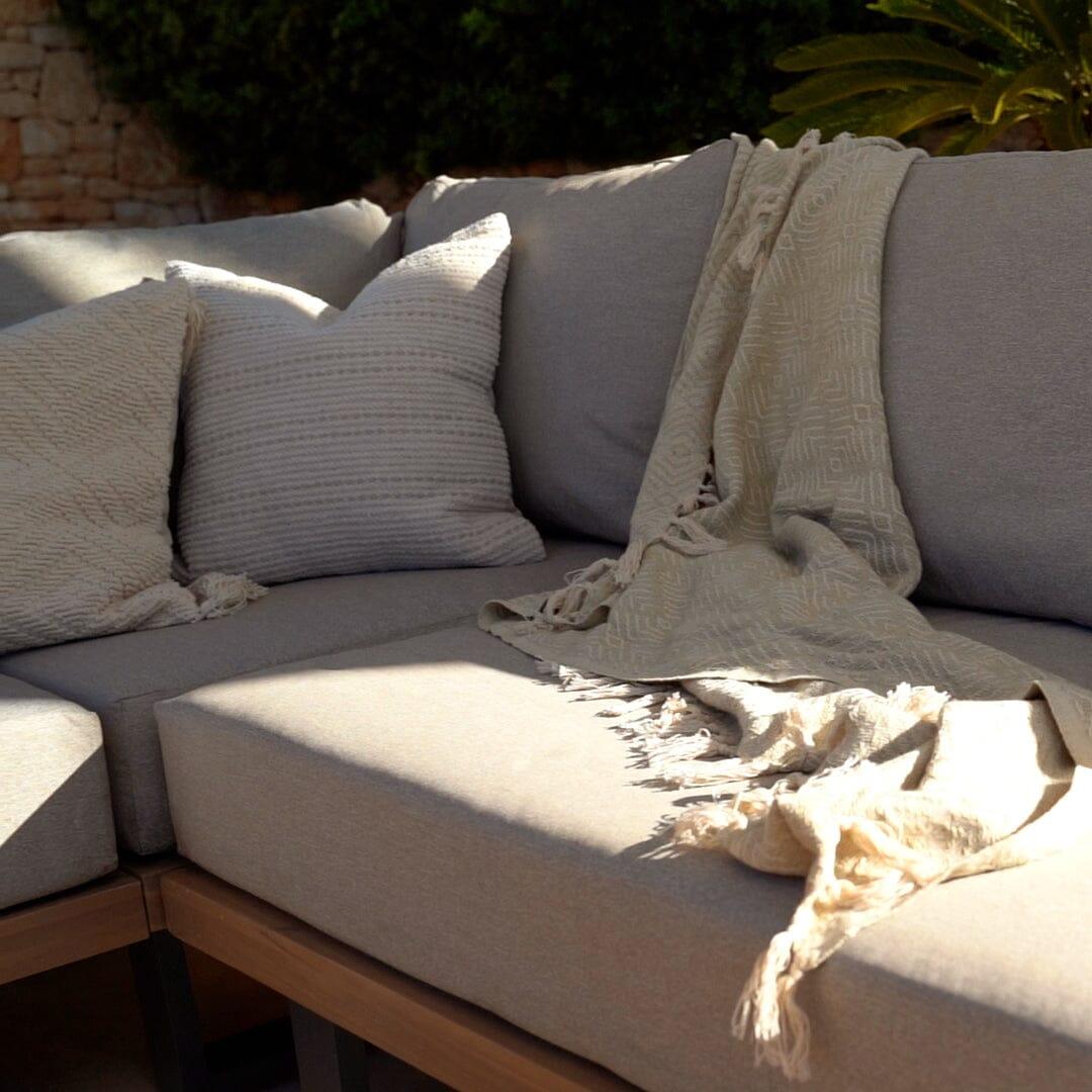 Shiva Garden Corner Sofa Set with Cream Premium LED Parasol - Stone - Laura James