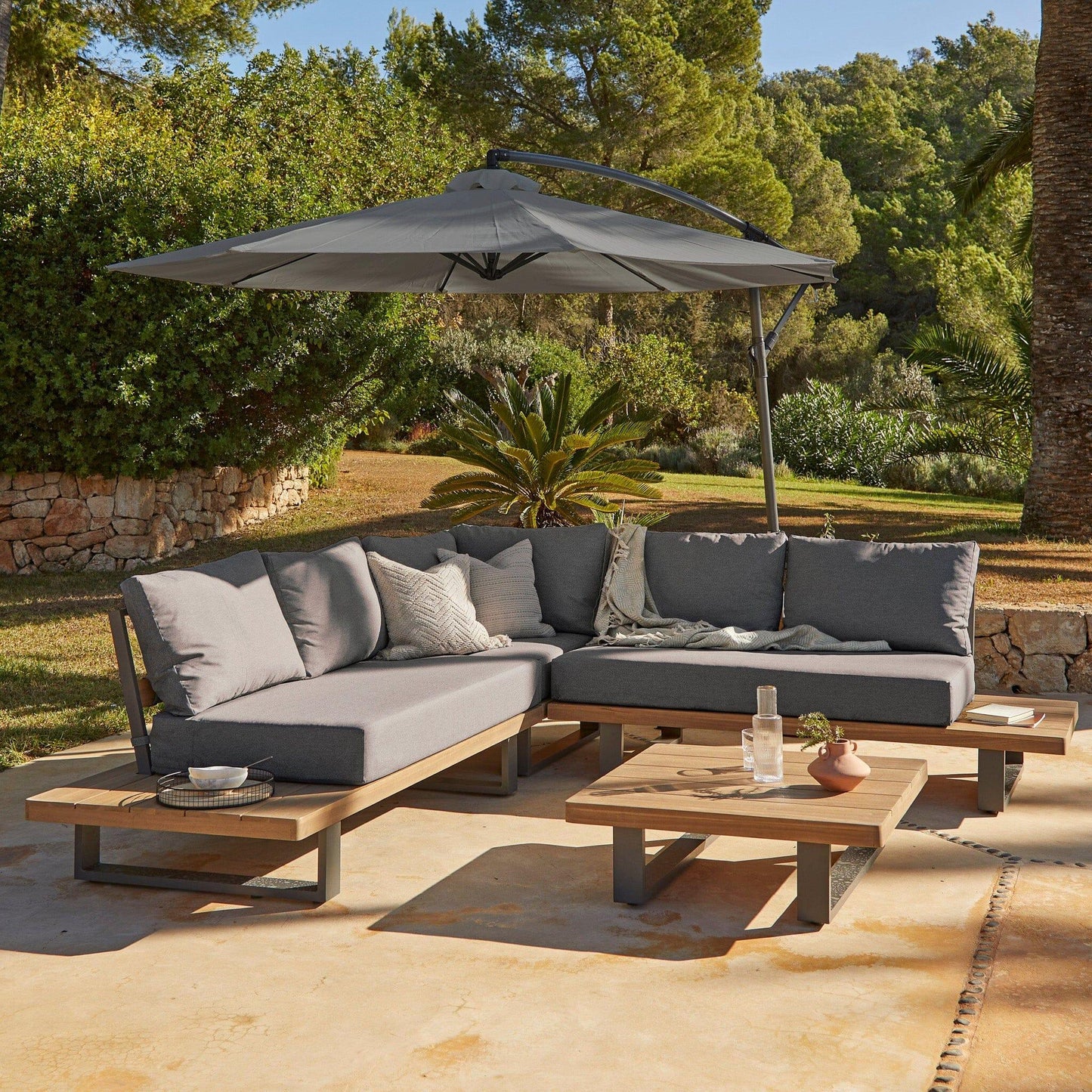 Shiva Lounge Set with Grey Lean Over Parasol - Grey - Laura James