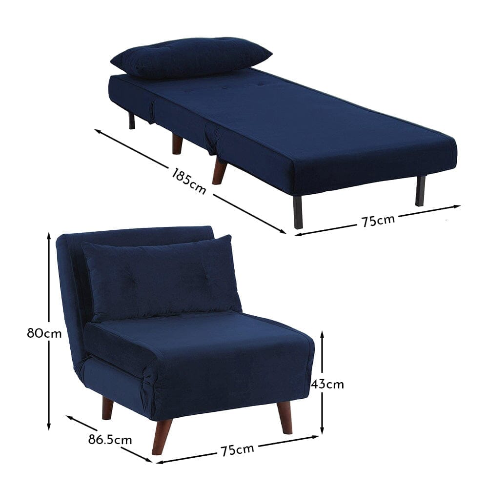 Una Single Sofa Bed - Blue Velvet