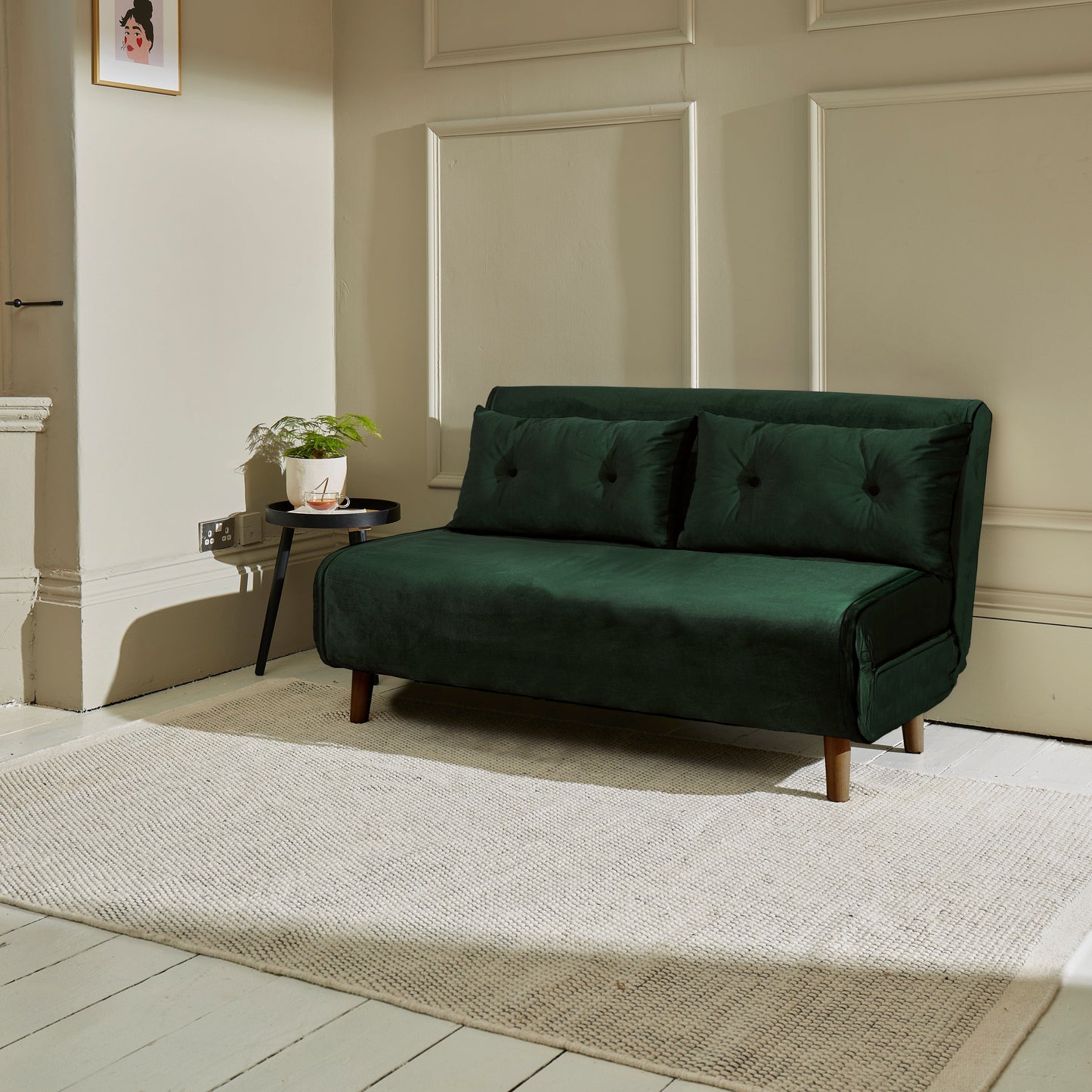 Una 2 Seater Double Sofa Bed - Green Velvet