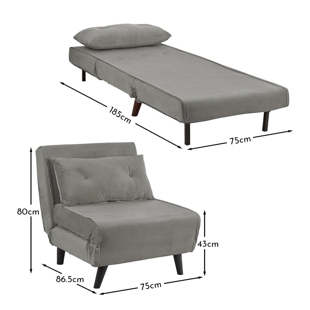 Una Single Sofa Bed - Grey Velvet