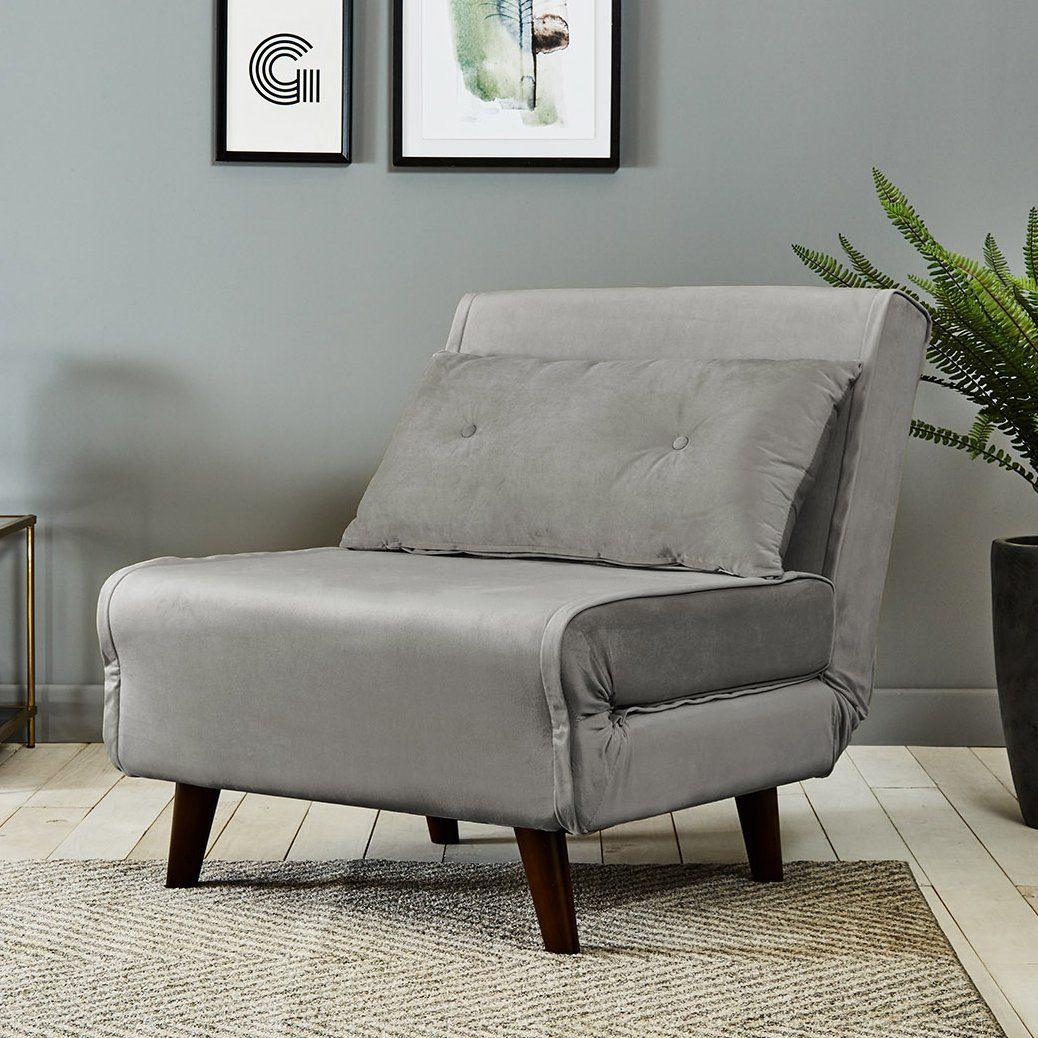 Una single sofa bed - grey - velvet - Laura James