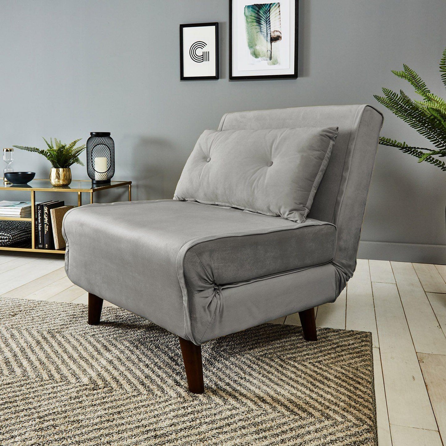 Una single sofa bed - grey - velvet - Laura James