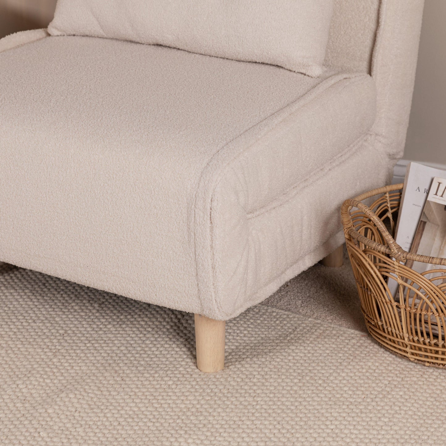 Una Single Teddy Sprung Sofa Bed - Warm White