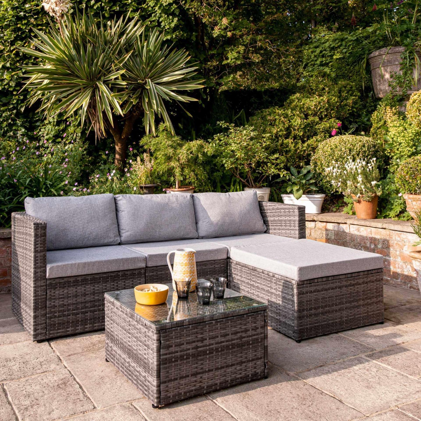 4 Seater Rattan Corner Sofa Set - Grey Weave - Laura James