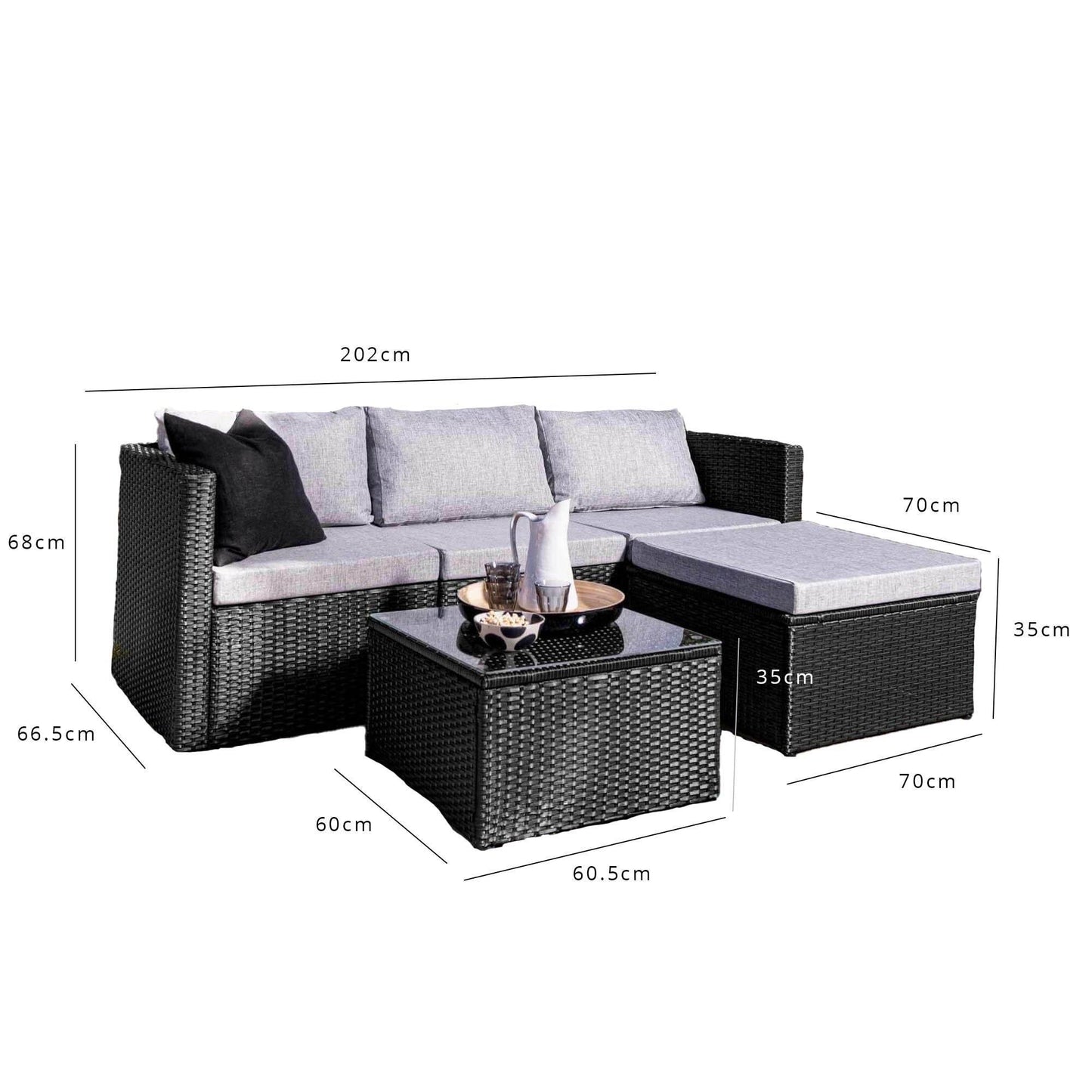 4 Seater Rattan Corner Sofa Set - Black Weave - Laura James