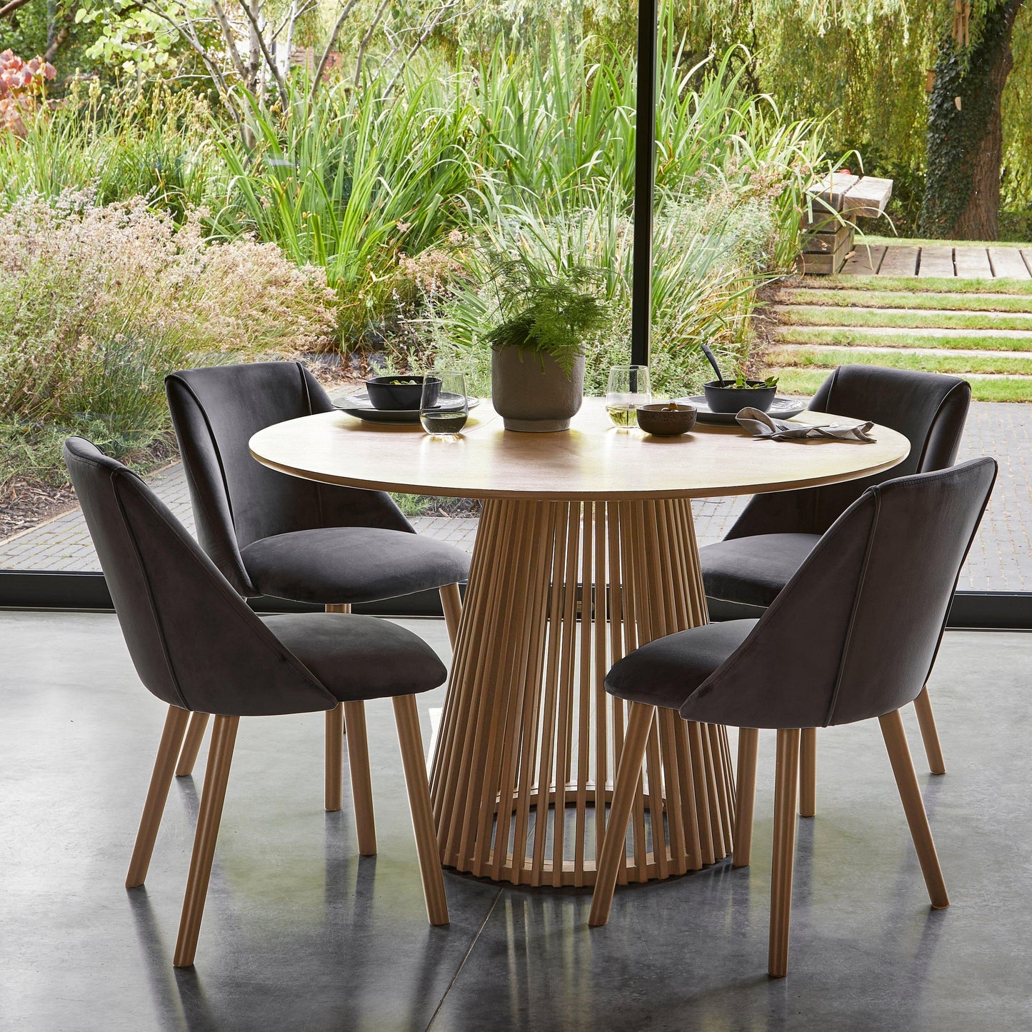  Willow 4 Seater Pale Oak Dining Table Set - Freya Grey Dining Chairs with Pale Oak Legs - Laura James