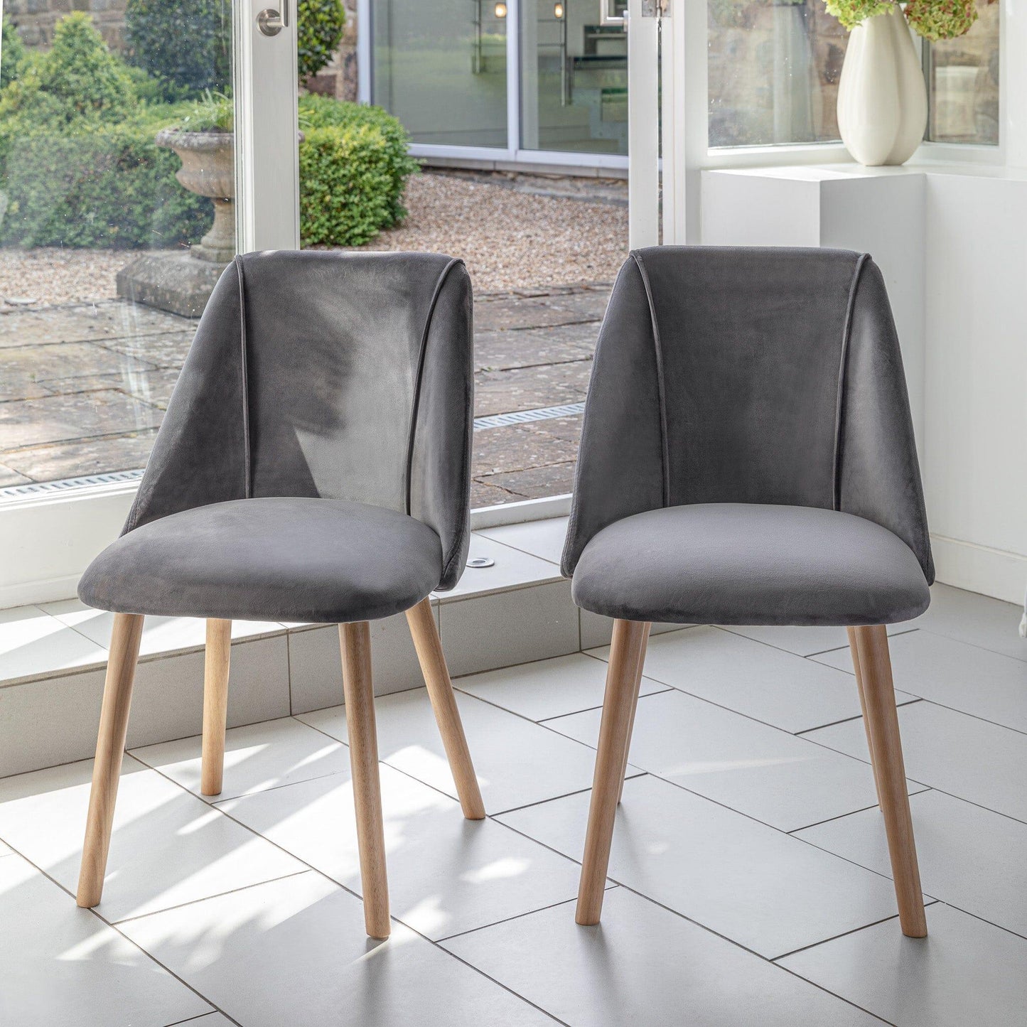 Willow 4 Seater Pale Oak Dining Table Set - Freya Grey Dining Chairs with Pale Oak Legs - Laura James