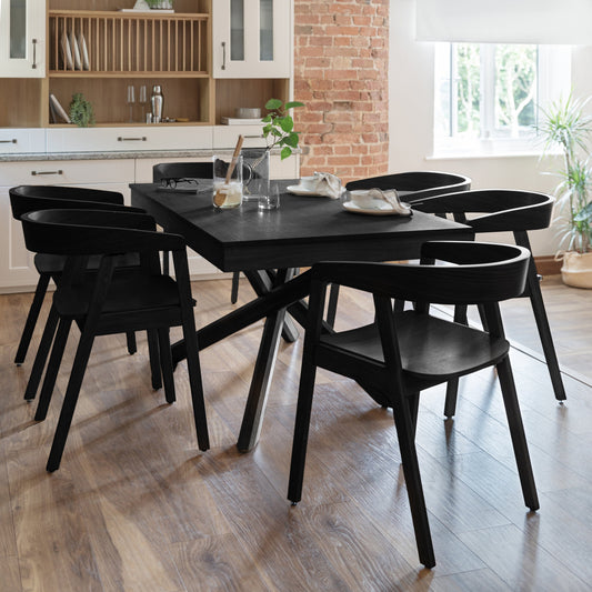 Amelia Black Extendable Dining Table Set - 6 Seater - Black Armchairs