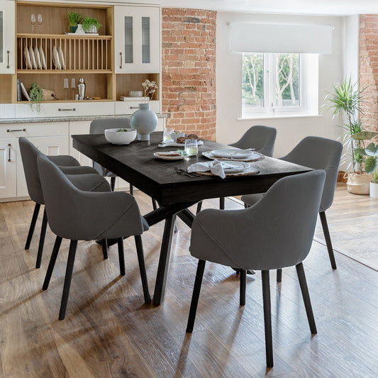Amelia Black Dining Table Set - 6 Seater - Freya Grey Carver Chairs With Black Legs - Laura James