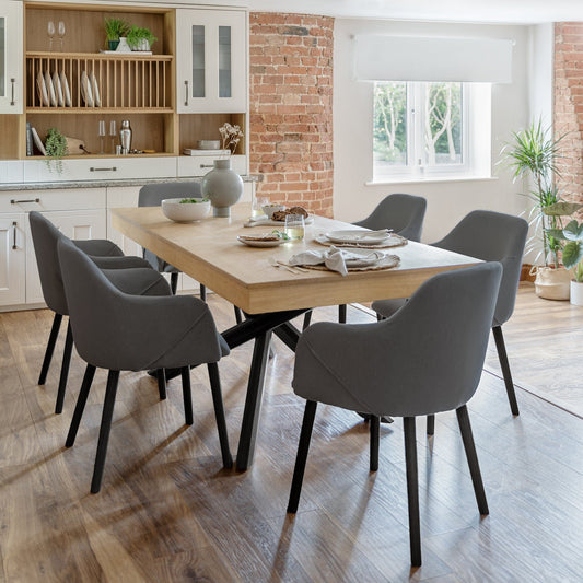 Amelia Whitewash Dining Table Set - 6 Seater - Freya Grey Carver Chairs With Black Legs - Laura James