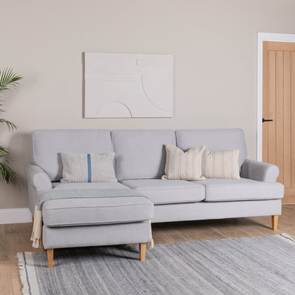 Annabelle corner sofa with chaise Cloud Grey with Pale Oak Legs