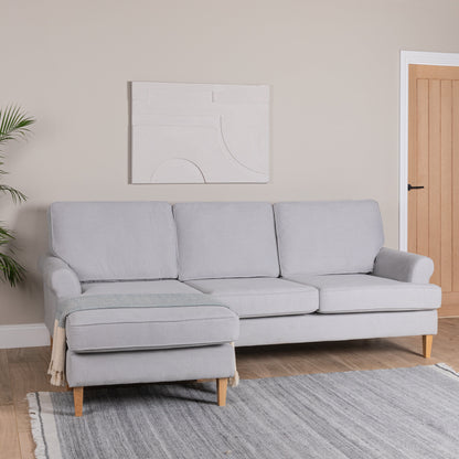 Annabelle corner sofa with chaise Cloud Grey with Pale Oak Legs