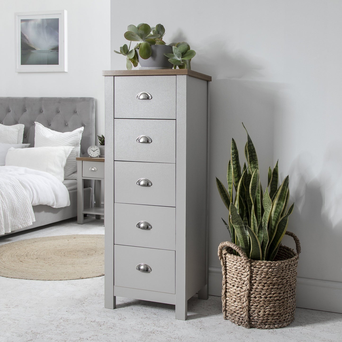 Tall Chest of Drawers in Grey - Tallboy - Bampton - Laura James