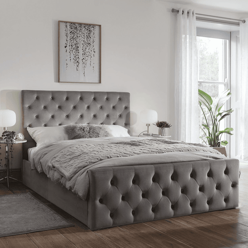 Cavill Grey Fabric King Size Bed and Mattress