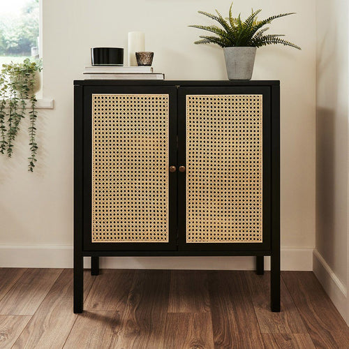 Charlie small sideboard - cane front - black