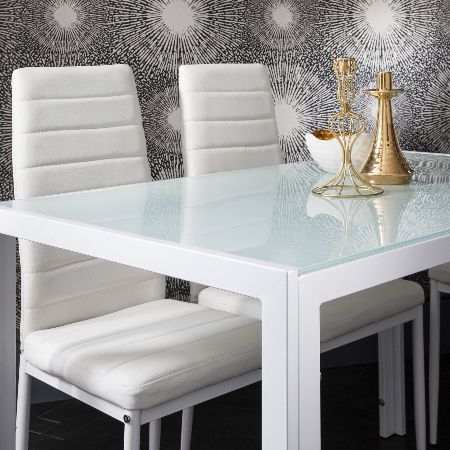 Laura James - Glass Dining Table Set and 4 Chairs Set White - Laura James