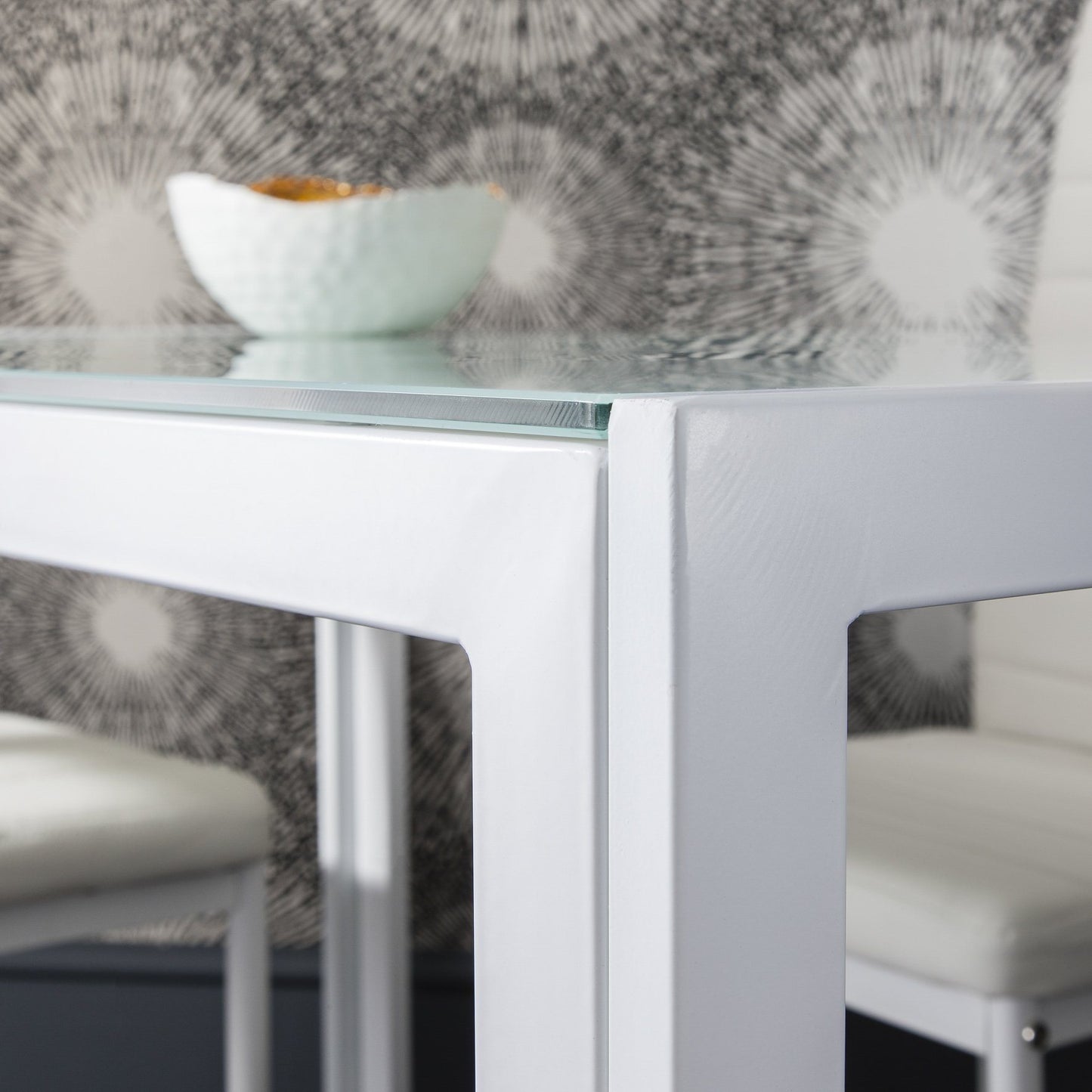 Laura James - Glass Dining Table Set and 4 Chairs Set White - Laura James