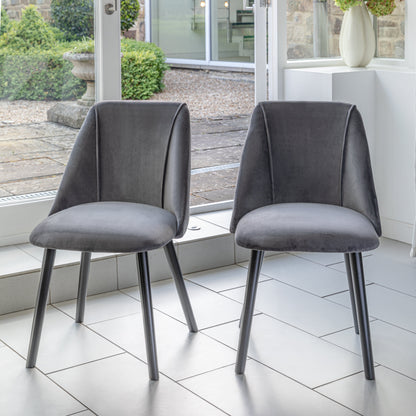 Amelia Whitewash Dining Table Set - 6 Seater - Freya Grey Dining Chairs With Black Legs