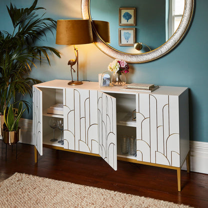 Gatsby White 4 Door Sideboard with Gold Detailing - Laura James