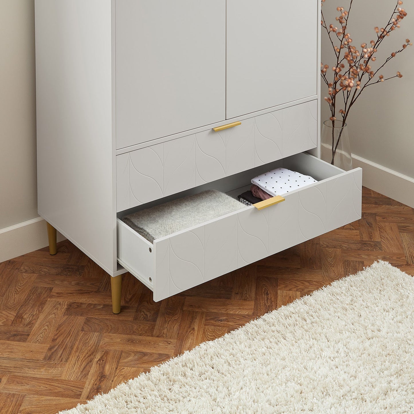 Gloria wardrobe and drawers set -3 drawer chest of drawers - grey - Laura James