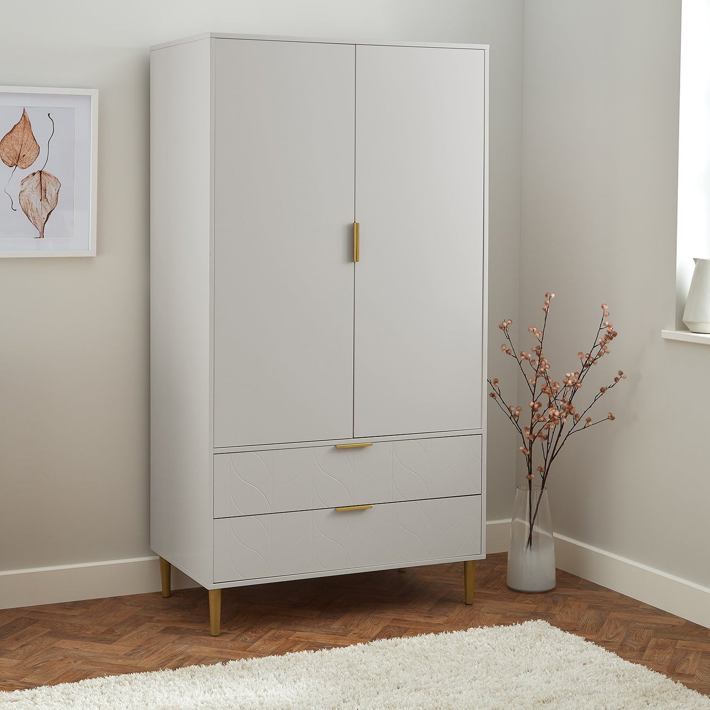 Gloria wardrobe and drawers set -3 drawer chest of drawers - grey - Laura James