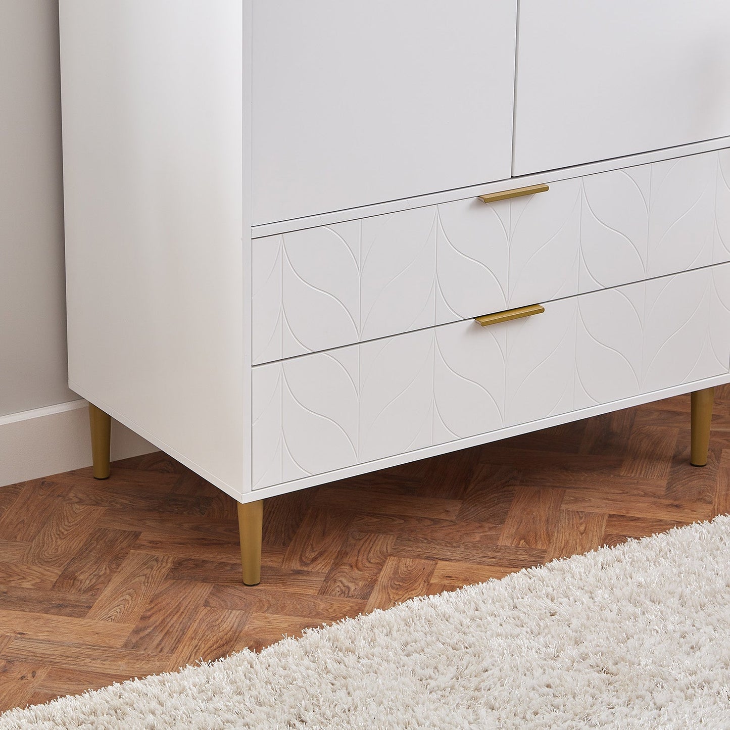 Gloria wardrobe and drawers set - 4 over 4 chest of drawers - white - Laura James