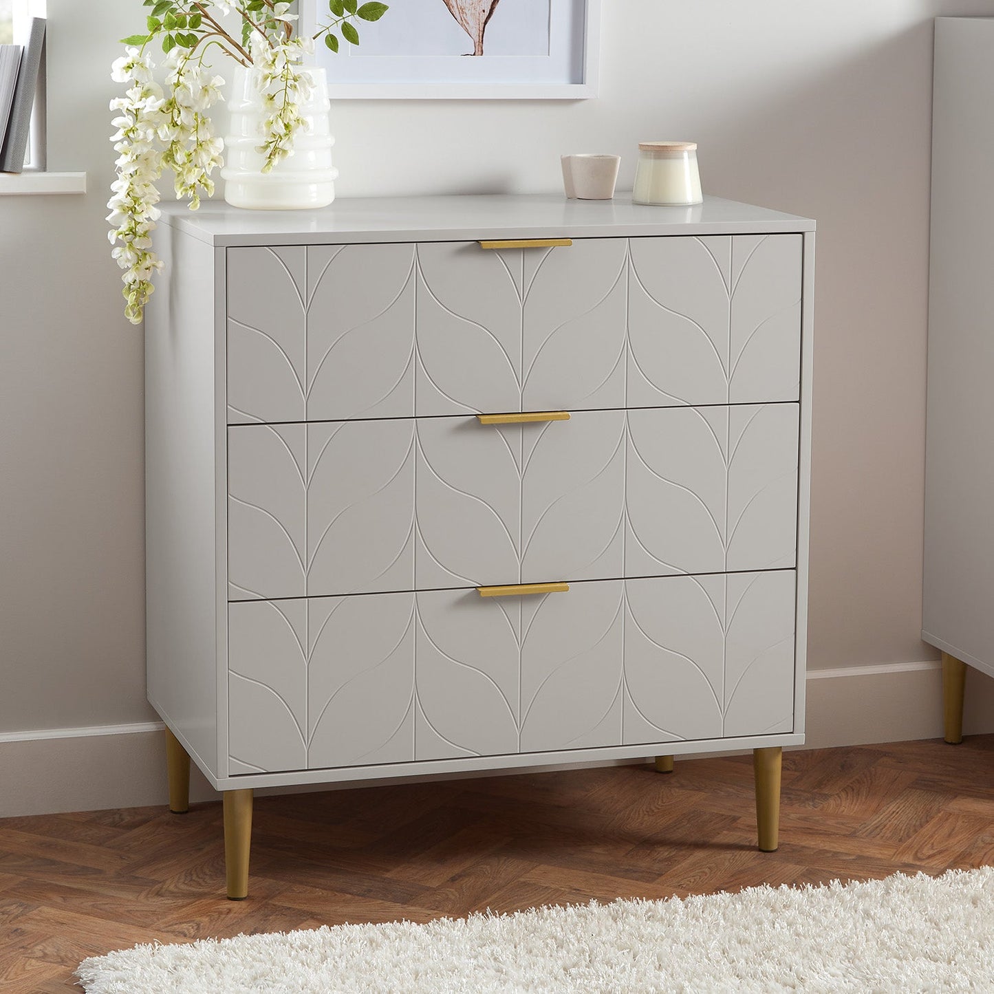 Gloria wardrobe and drawers set -3 drawer chest of drawers - grey - Laura James