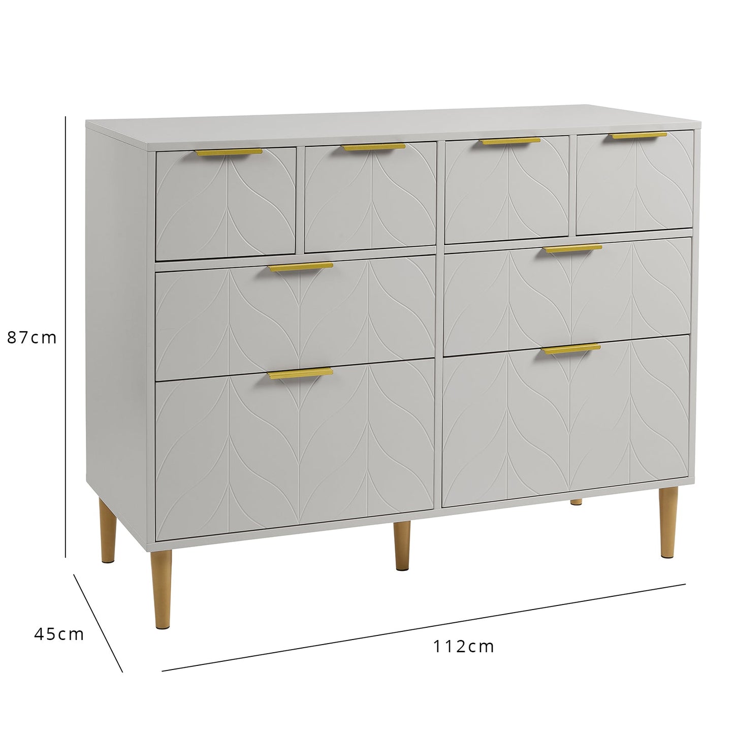 Gloria wardrobe and drawers set - 4 over 4 chest of drawers - grey