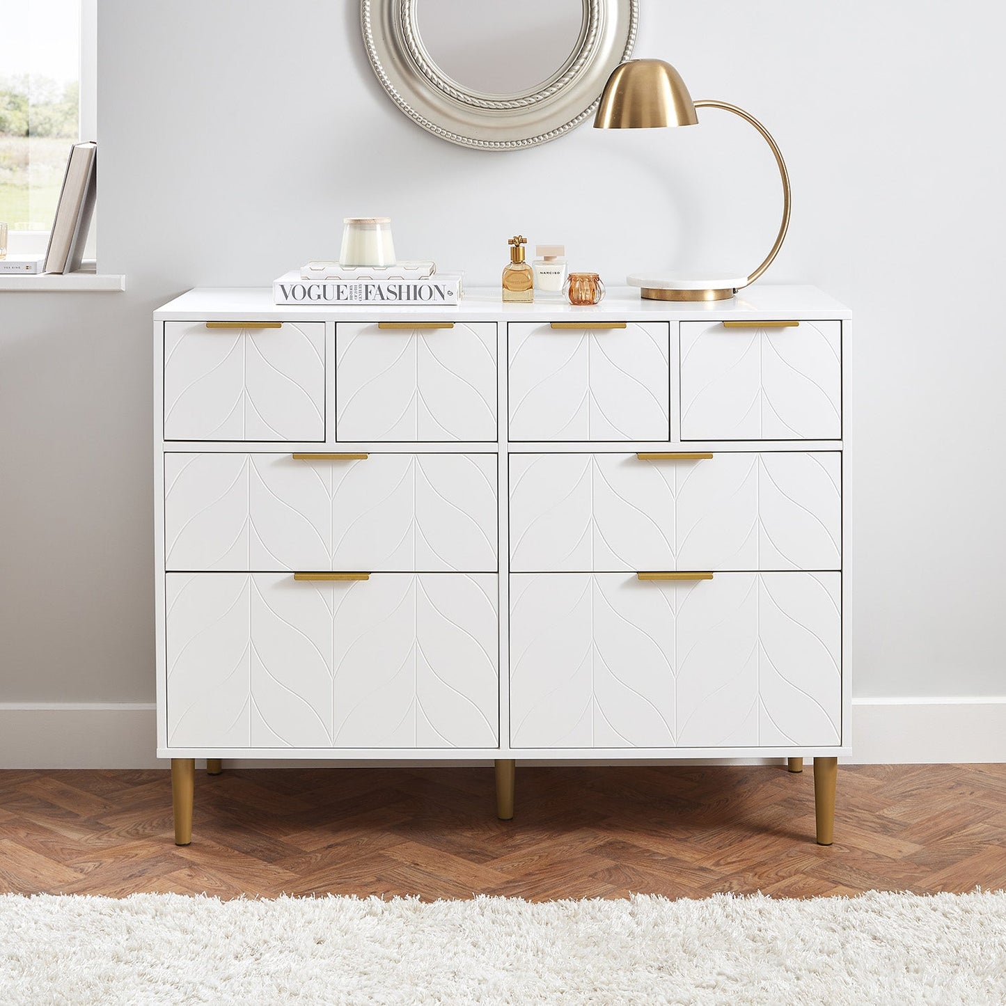 Gloria wardrobe and drawers set - 4 over 4 chest of drawers - white - Laura James