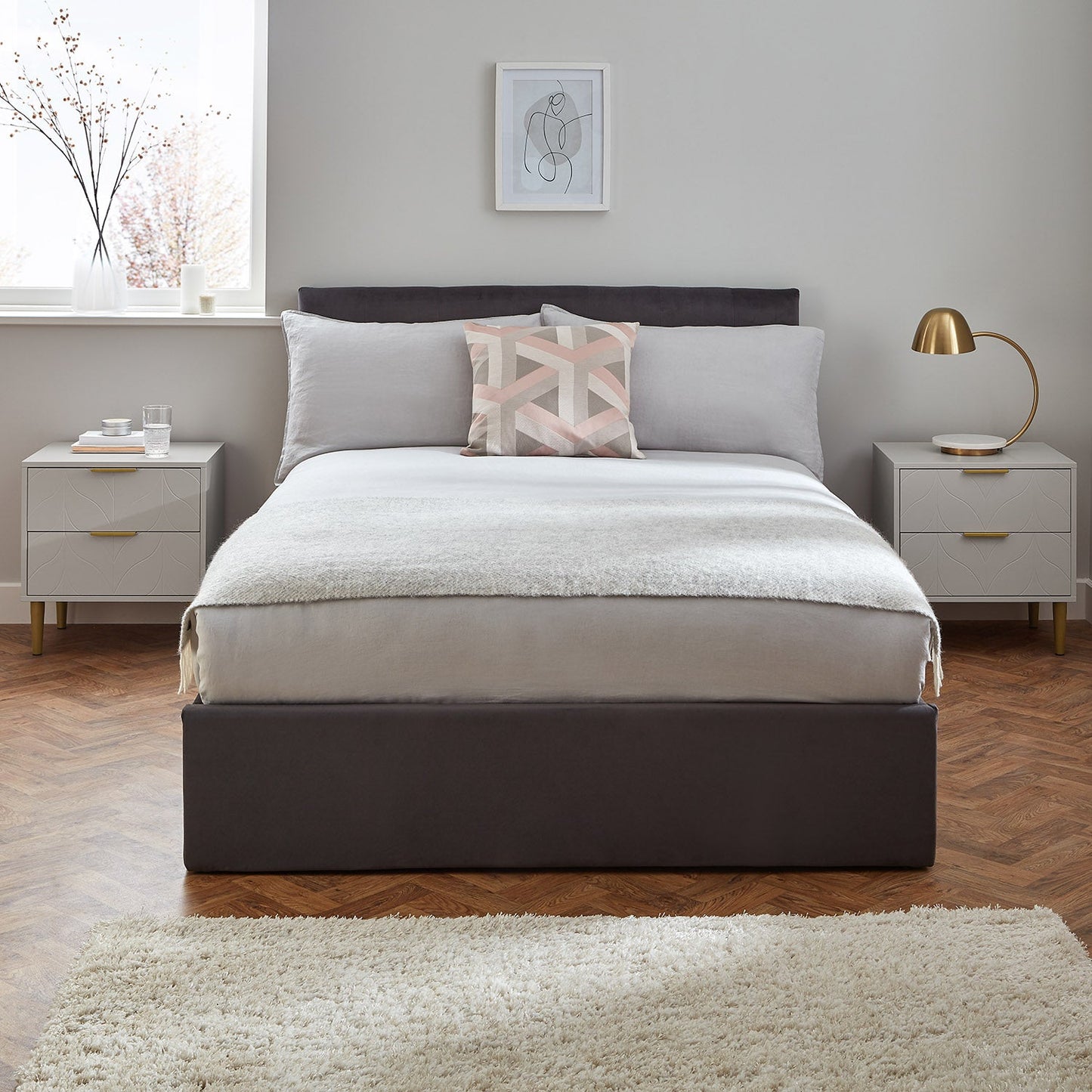 Gloria bedside tables - set of two - grey and brass effect - Laura James