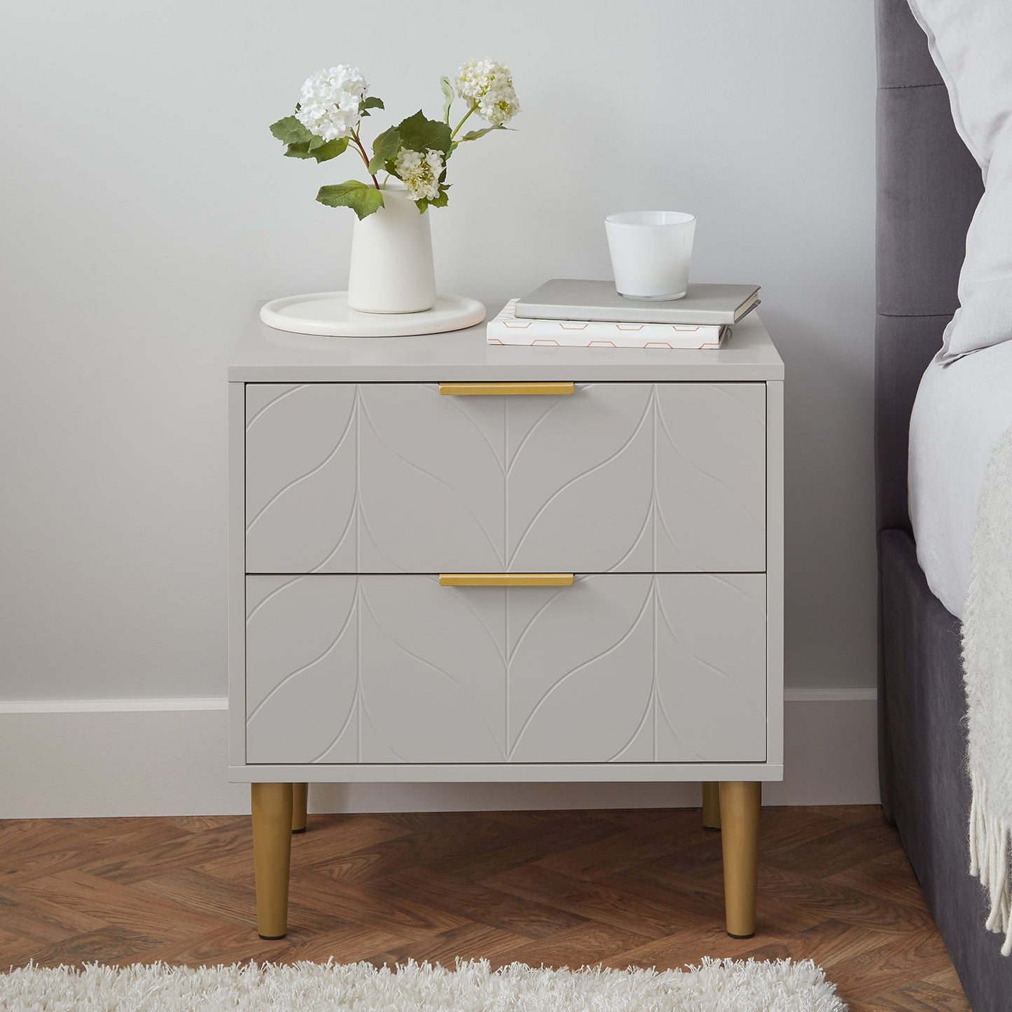 Gloria bedside tables - set of two - grey and brass effect - Laura James