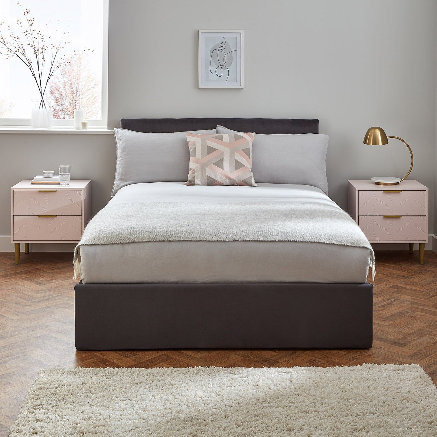 Gloria bedside tables - set of two - pale pink and brass effect - Laura James